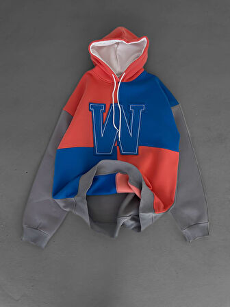 W ARMALI OVERSIZE ŞARDONLU SWEATSHIRT - ÇİFT RENK KAPÜŞONLU KALİTEİL SWEAT