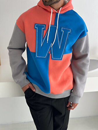 W ARMALI OVERSIZE ŞARDONLU SWEATSHIRT - ÇİFT RENK KAPÜŞONLU KALİTEİL SWEAT