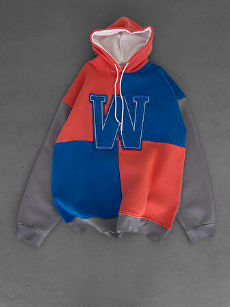 W ARMALI OVERSIZE ŞARDONLU SWEATSHIRT - ÇİFT RENK KAPÜŞONLU KALİTEİL SWEAT