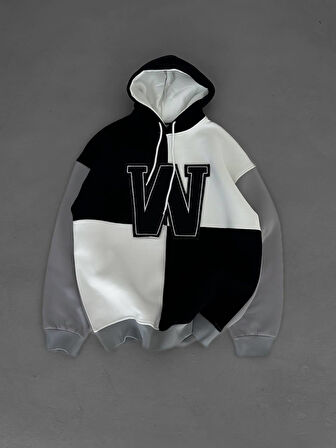 W ARMALI OVERSIZE ŞARDONLU SWEATSHIRT - ÇİFT RENK KAPÜŞONLU KALİTEİL SWEAT