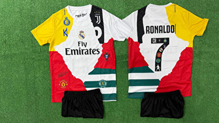 CR7 ÖZEL TASARIM ALL TEAM TİŞÖRT ŞORT - ÇOCUK ALT ÜST T-SHIRT ŞORT RONALDO
