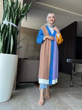 TRİKO KALİTELİ UZUN HIRKA - KADIN TRİKO UZUN RENKLİ DÜĞMELİ HIRKA