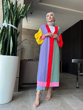 TRİKO KALİTELİ UZUN HIRKA - KADIN TRİKO UZUN RENKLİ DÜĞMELİ HIRKA