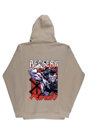 Lenithra Berserk Guts Anime Sırt Baskılı Unisex Oversize Hoodie Bej / L