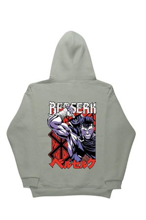 Lenithra Berserk Guts Anime Sırt Baskılı Unisex Oversize Hoodie Gri / 2XL