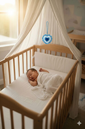 Bebek Amigurumi % 100 El Örgüsü Beşik ve Puset Nazar Boncuğu