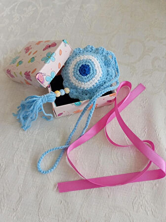 Bebek Amigurumi % 100 El Örgüsü Beşik ve Puset Nazar Boncuğu