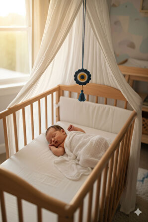 Bebek Amigurumi % 100 El Örgüsü Beşik ve Puset Nazar Boncuğu