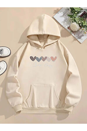 Kelebek Desenli Kapüşonlu Cepli Sweatshirt