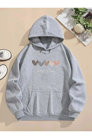 Kelebek Desenli Kapüşonlu Cepli Sweatshirt