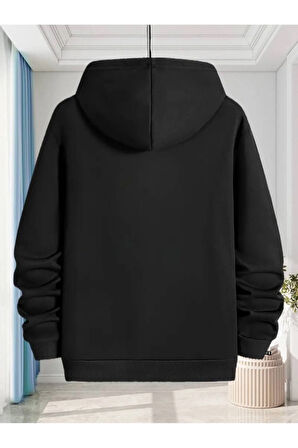 Kelebek Desenli Kapüşonlu Cepli Sweatshirt