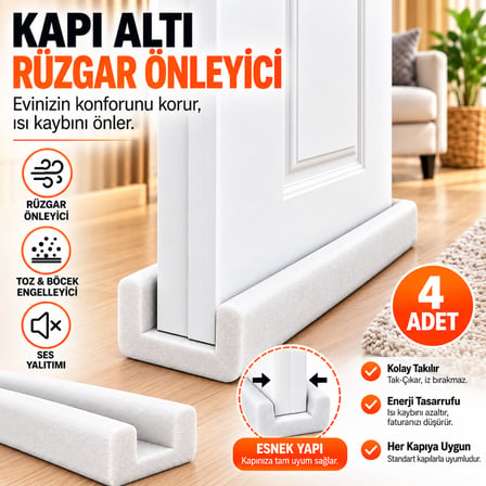 4 Adet Kapı Altı Rüzgar Önleyici Isı Yalıtım Süngeri Soguk Rüzgar Önleyici