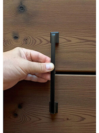 Beta Çizgili Siyah Alüminyum Metal Lüks Modern Mobilya Çekmece Mutfak Dolabı Kulpu 160mm-192mm (10 Adet)