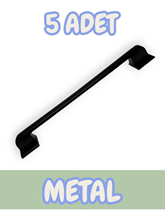 Beta Düz Siyah Alüminyum Metal Lüks Modern Mobilya Çekmece Mutfak Dolabı Kulpu 160mm-192mm (5 Adet)