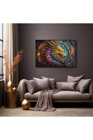 Dragon Cam Duvar Tablo , Canlı Renkler , Soyut Tablo , Temperli Cam Üzeri Baskı , Asmaya Hazır