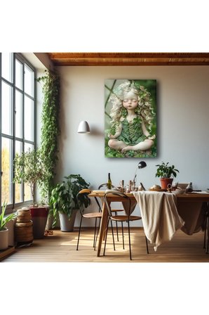 Meditasyon Yapan Tatlı Bebek Cam Tablo , Soyut Tablo , Temperli Cam Üzeri Baskı , Ev Duvar Dekoru