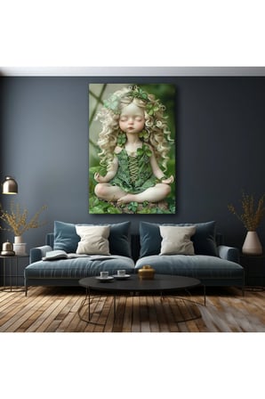 Meditasyon Yapan Tatlı Bebek Cam Tablo , Soyut Tablo , Temperli Cam Üzeri Baskı , Ev Duvar Dekoru