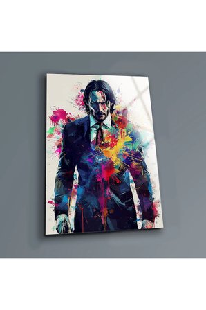 John Wick Modern Cam Tablo , Temperli Cam Üzeri Baskı , Ev Dekoru , Canlı Renkler , Asılmaya Hazır