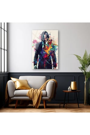 John Wick Modern Cam Tablo , Temperli Cam Üzeri Baskı , Ev Dekoru , Canlı Renkler , Asılmaya Hazır