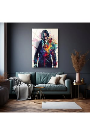 John Wick Modern Cam Tablo , Temperli Cam Üzeri Baskı , Ev Dekoru , Canlı Renkler , Asılmaya Hazır