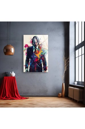 John Wick Modern Cam Tablo , Temperli Cam Üzeri Baskı , Ev Dekoru , Canlı Renkler , Asılmaya Hazır
