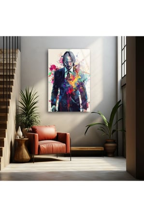 John Wick Modern Cam Tablo , Temperli Cam Üzeri Baskı , Ev Dekoru , Canlı Renkler , Asılmaya Hazır