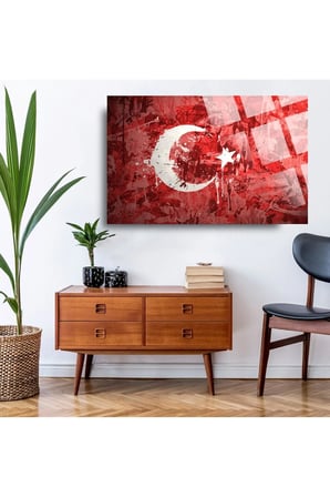 Türk Bayrağı 8 Ev Ofis Okul İçin 4mm Kırılmaz Temperli Yüksek Çözünürlüklü Cam Tablo