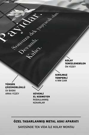 Atatürk Özel Tasarım Siyah Beyaz Dikey Cam Tablo