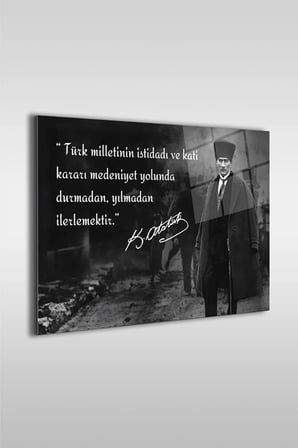 Atatürk Özel Tasarım 14 Siyah Beyaz Yatay Cam Tablo