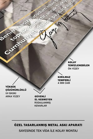 Atatürk Özel Tasarım 1 Dikey Cam Tablo
