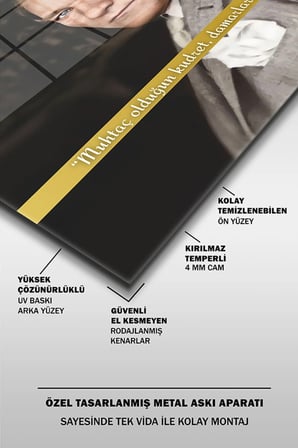 Atatürk Özel Tasarım 15 Yatay Cam Tablo