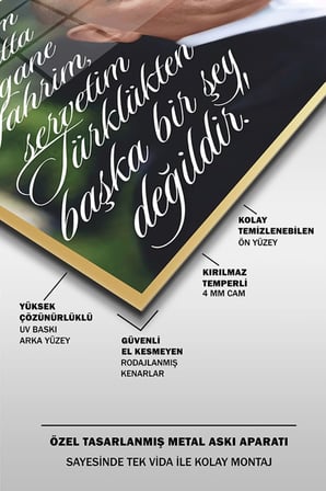 Atatürk Özel Tasarım 12 Yatay Cam Tablo