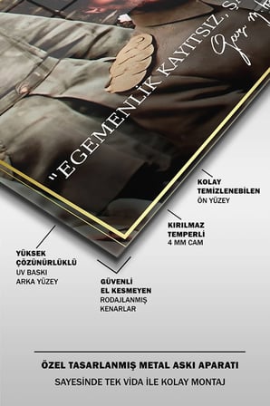Atatürk Özel Tasarım 17 Yatay Cam Tablo