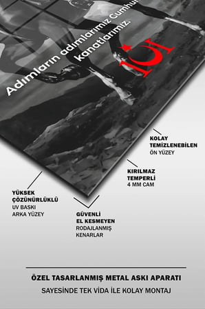Atatürk Özel Tasarım 3 Siyah Beyaz Dikey Cam Tablo