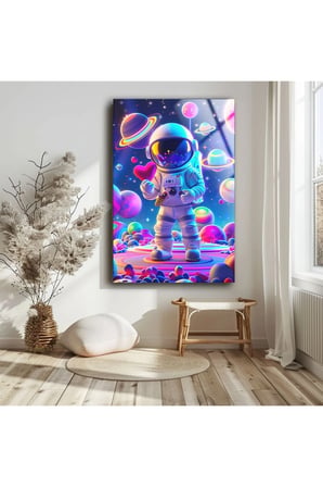 Astronot Duvar Dekoru , Modern Cam Tablo , Çocuk Odası Duvar Dekoru , Canlı Renkler , Yüksek Kalite