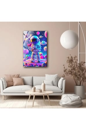 Astronot Duvar Dekoru , Modern Cam Tablo , Çocuk Odası Duvar Dekoru , Canlı Renkler , Yüksek Kalite