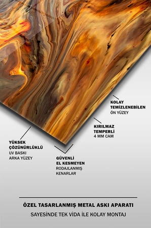 Turuncu Tonları Soyut Desen Yatay Cam Tablo