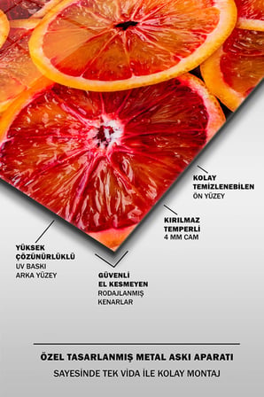 Portakal Dilimleri Dekoratif Yatay Cam Tablo