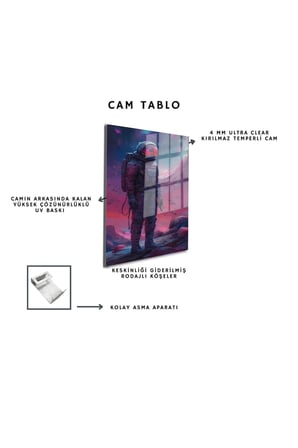 Space/Uzay Yapay Zeka Özel Tasarım Cam Tablo Ofis, Mutfak Çocuk Odası, Salon 35