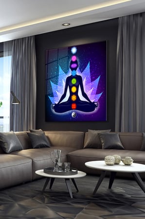 Spirituel Meditasyon Dekoratif Kare Cam Tablo