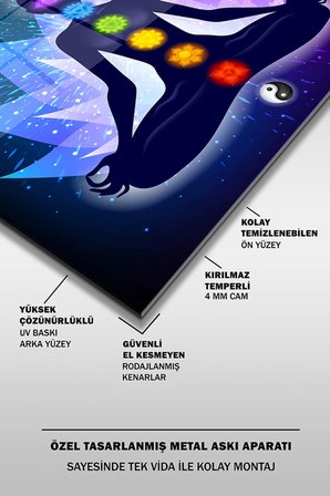 Spirituel Meditasyon Dekoratif Kare Cam Tablo