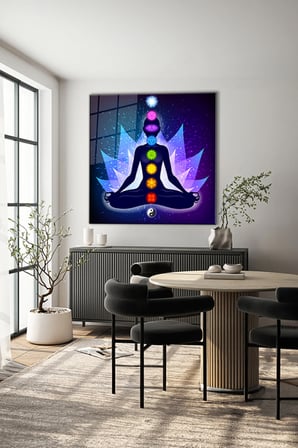 Spirituel Meditasyon Dekoratif Kare Cam Tablo