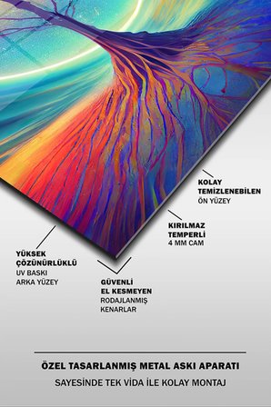Şafakta Hayat Ağacı Dikey Cam Tablo