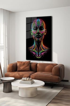 Sanatsal Kadın Illustrasyon Modern Dikey Cam Tablo