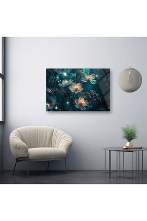 Soyut Çiçek Cam Tablo , Salon Duvar Dekoru , Oturma Odası Duvar Dekoru , Ofis için Modern Cam Tablo