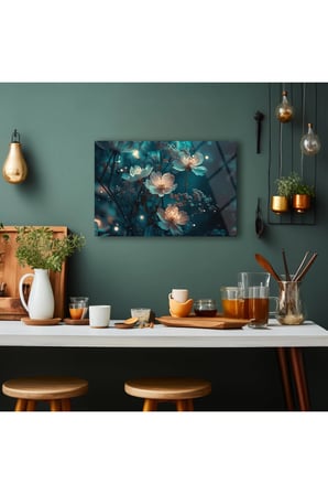 Soyut Çiçek Cam Tablo , Salon Duvar Dekoru , Oturma Odası Duvar Dekoru , Ofis için Modern Cam Tablo