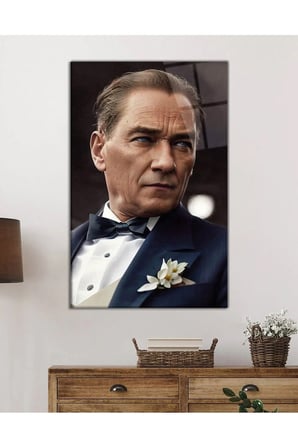 Yapay Zeka Mustafa Kemal Atatürk Portresi Cam Tablo, Temperli ve Rodajlı Dayanıklı  Cam