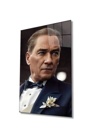 Yapay Zeka Mustafa Kemal Atatürk Portresi Cam Tablo, Temperli ve Rodajlı Dayanıklı  Cam