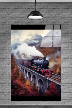 METACAM ESKİ NOSTALJİK TREN GÖRSELİ CAM TABLOSU