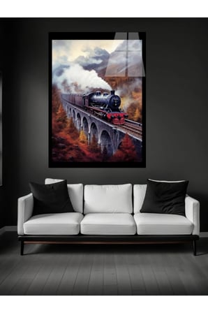 METACAM ESKİ NOSTALJİK TREN GÖRSELİ CAM TABLOSU